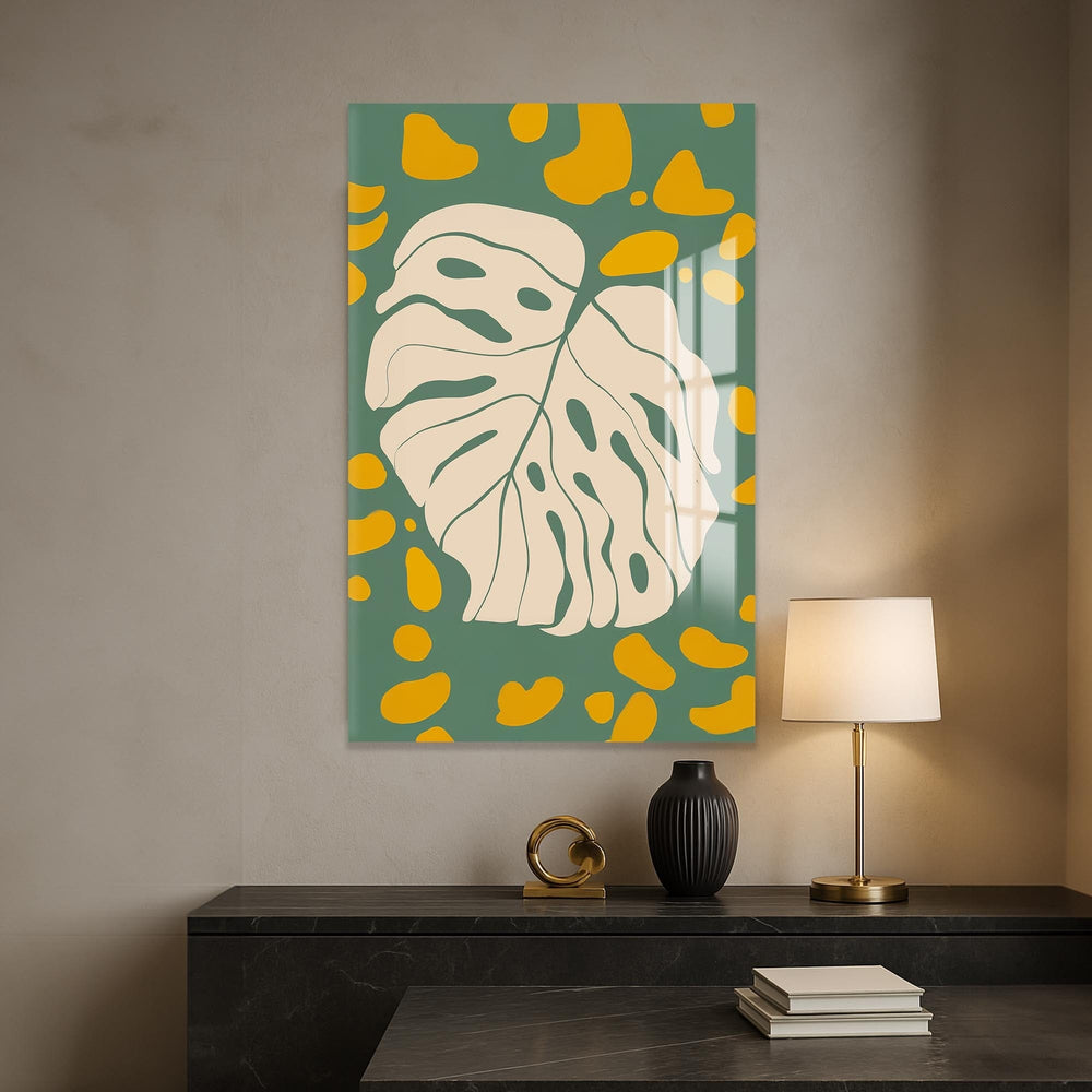 Artronauts Glass Print Olive Monstera Play– Bohemian Tempered Glass Wall Art