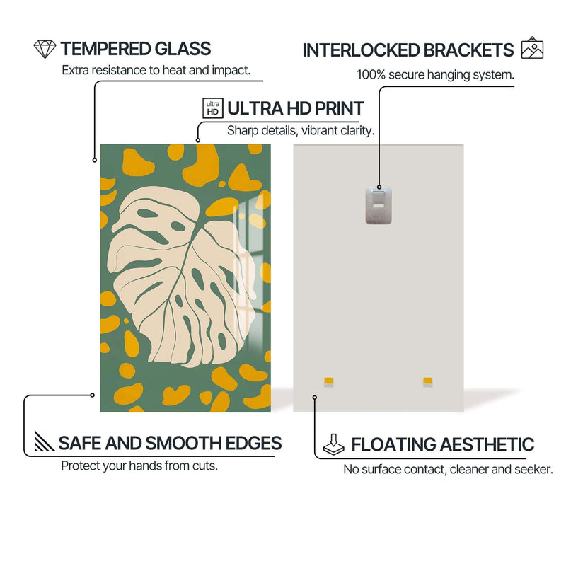 Artronauts Glass Print Olive Monstera Play– Bohemian Tempered Glass Wall Art
