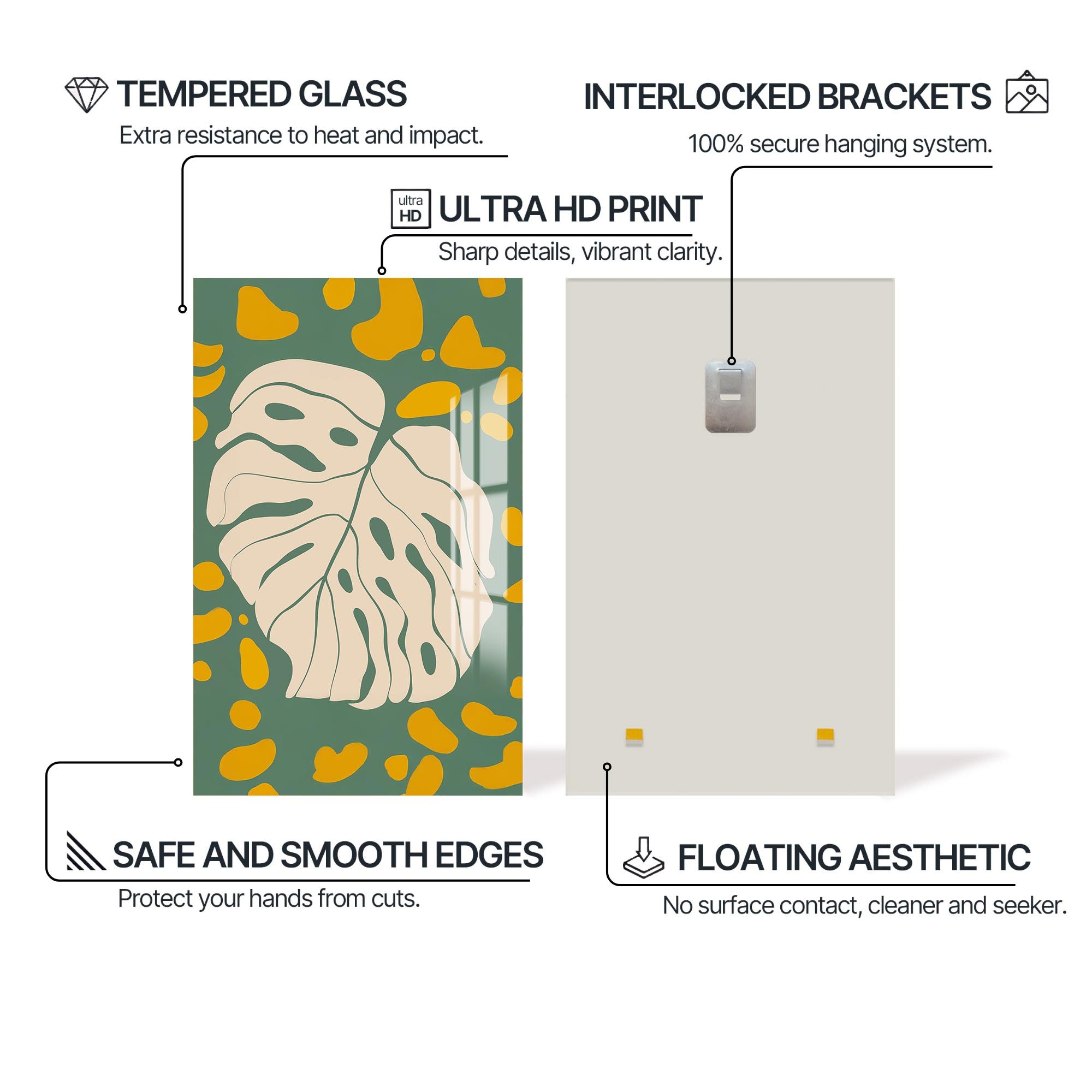 Artronauts Glass Print Olive Monstera Play– Bohemian Tempered Glass Wall Art