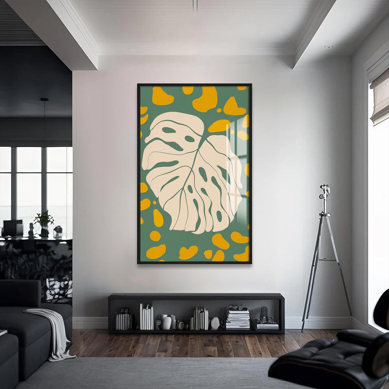 Artronauts Glass Print S | 72x46 cm | 28.3"x18.1" / Black Olive Monstera Play– Bohemian Tempered Glass Wall Art