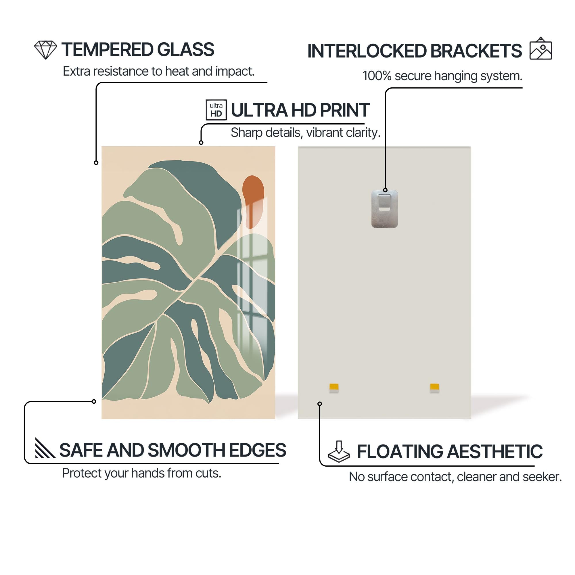 Artronauts Glass Print Nordic Leaf Balance– Bohemian Tempered Glass Wall Art