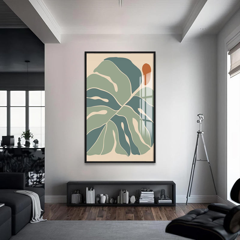 Artronauts Glass Print S | 72x46 cm | 28.3"x18.1" / Black Nordic Leaf Balance– Bohemian Tempered Glass Wall Art