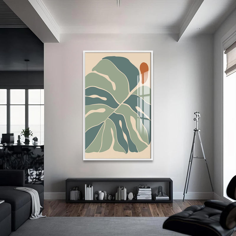 Artronauts Glass Print S | 72x46 cm | 28.3"x18.1" / White Nordic Leaf Balance– Bohemian Tempered Glass Wall Art
