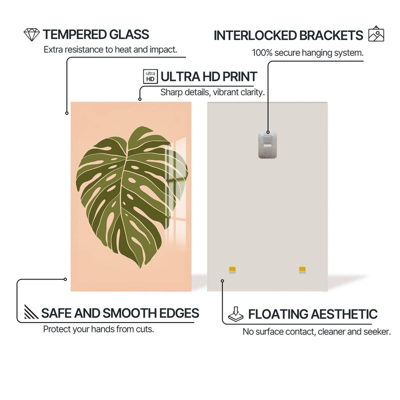 Artronauts Glass Print Soft Olive Heartleaf– Bohemian Tempered Glass Wall Art