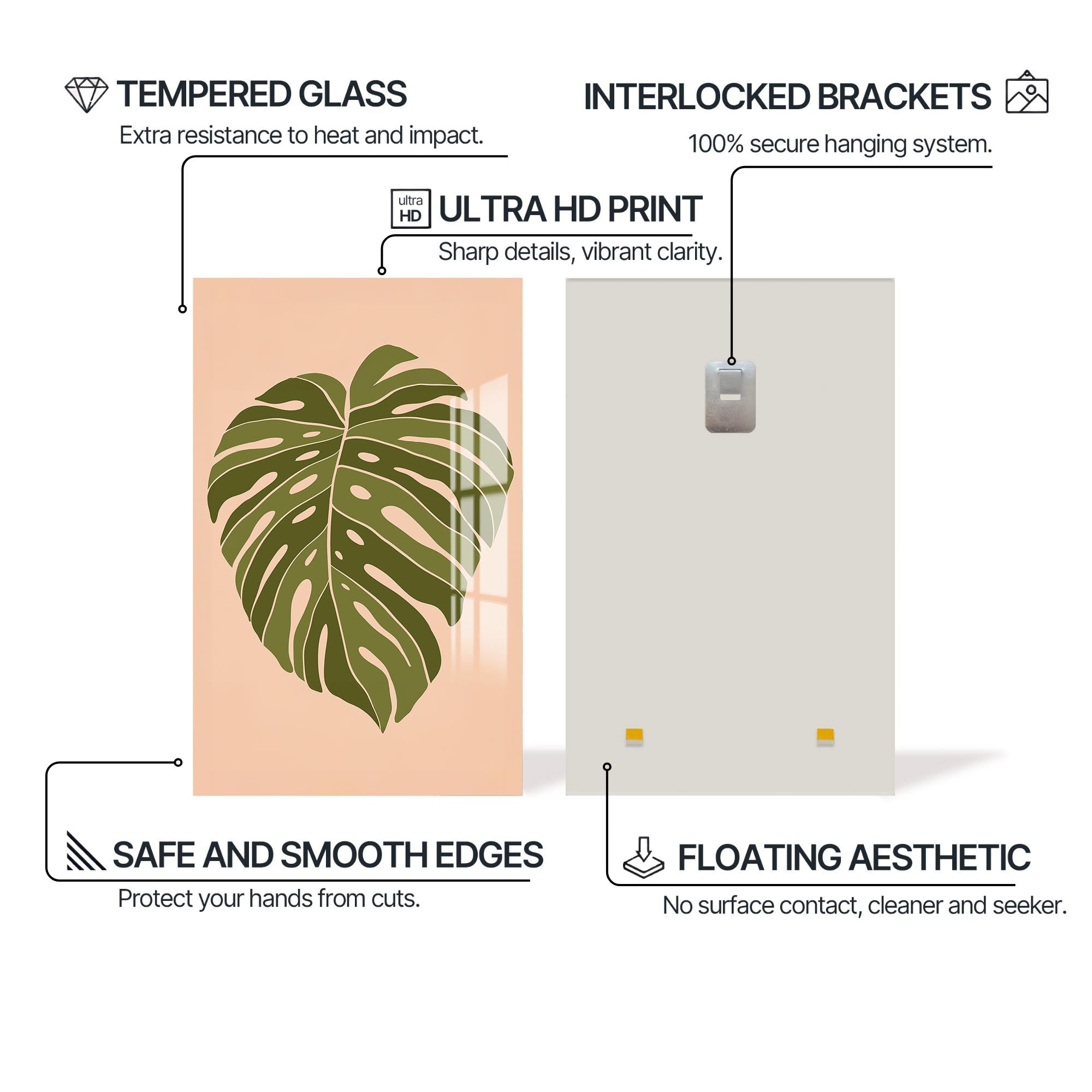 Soft Olive Heartleaf– Bohemian Tempered Glass Wall Art