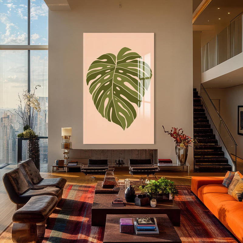 Artronauts Glass Print Soft Olive Heartleaf– Bohemian Tempered Glass Wall Art