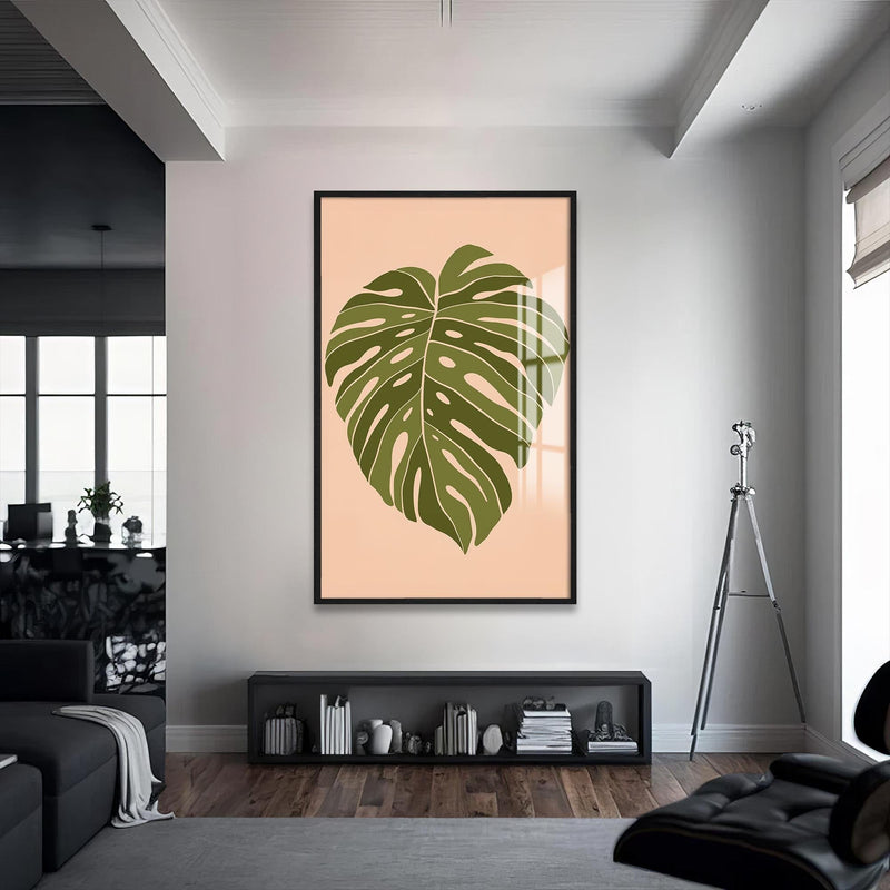 Artronauts Glass Print S | 72x46 cm | 28.3"x18.1" / Black Soft Olive Heartleaf– Bohemian Tempered Glass Wall Art
