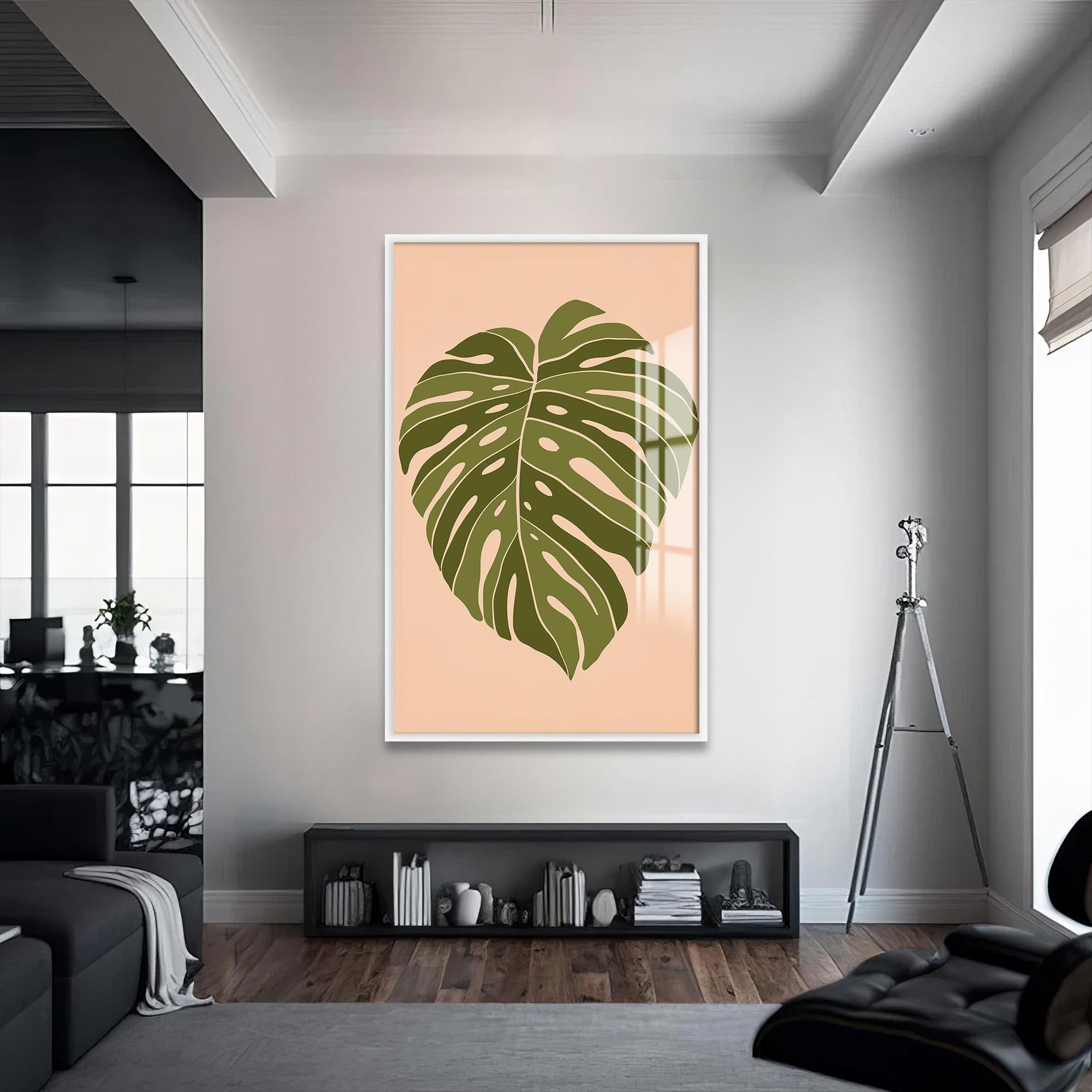 Artronauts Glass Print S | 72x46 cm | 28.3"x18.1" / White Soft Olive Heartleaf– Bohemian Tempered Glass Wall Art