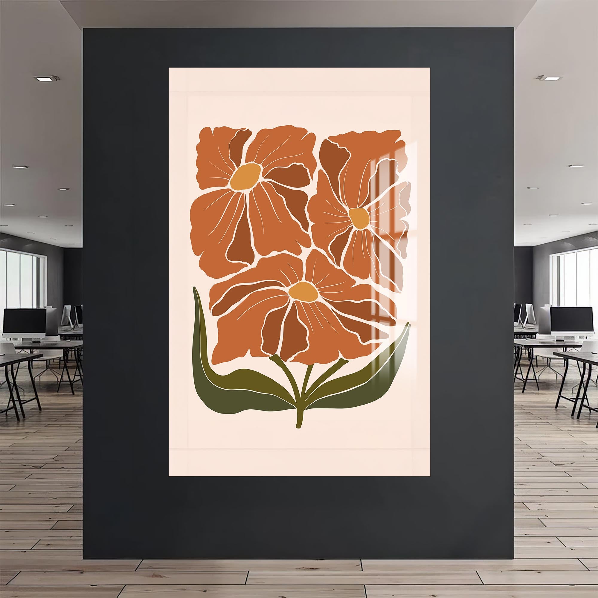 Terracotta Floral Trio– Bohemian Tempered Glass Wall Art