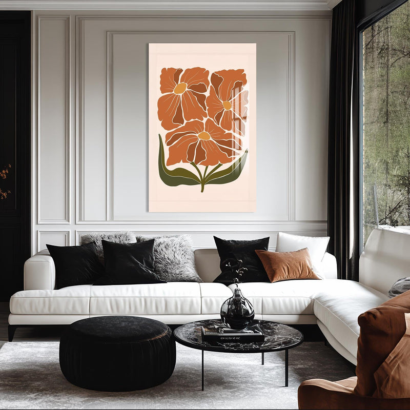 Artronauts Glass Print Terracotta Floral Trio– Bohemian Tempered Glass Wall Art