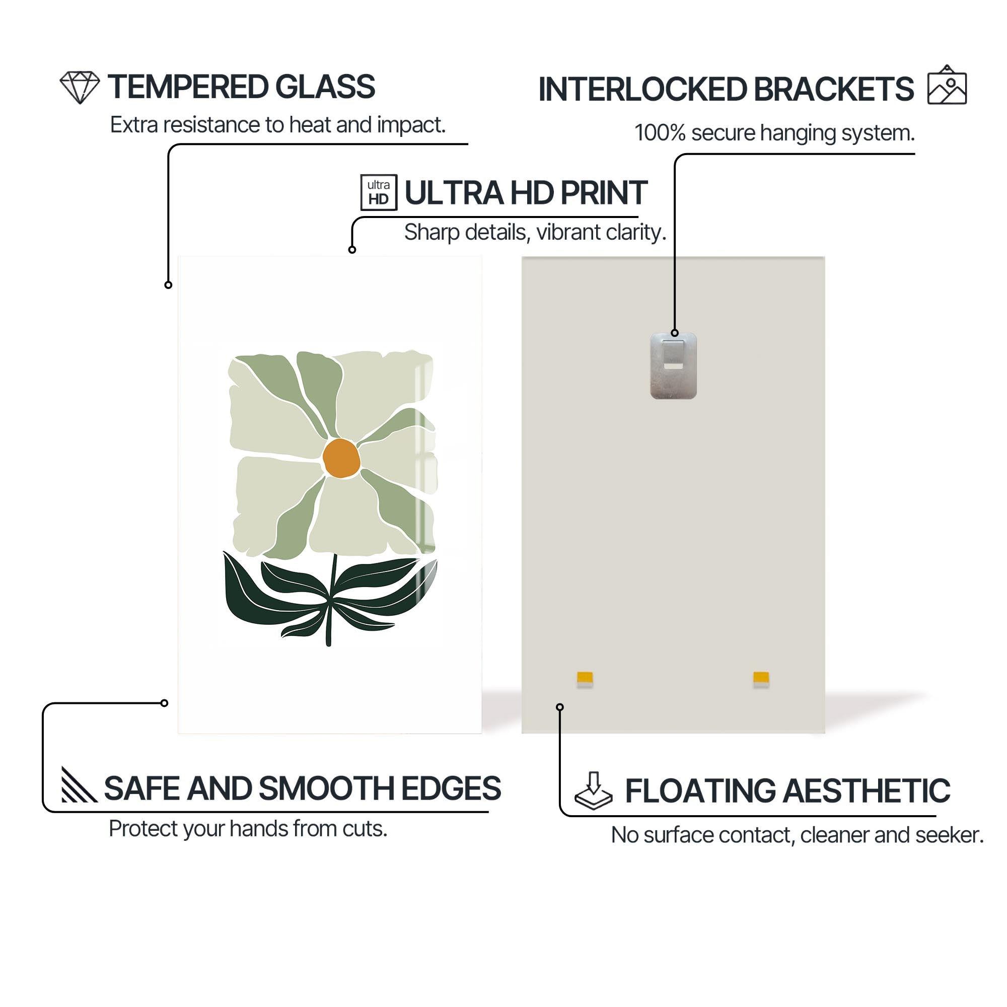 Soft Ivory Bloom– Bohemian Tempered Glass Wall Art