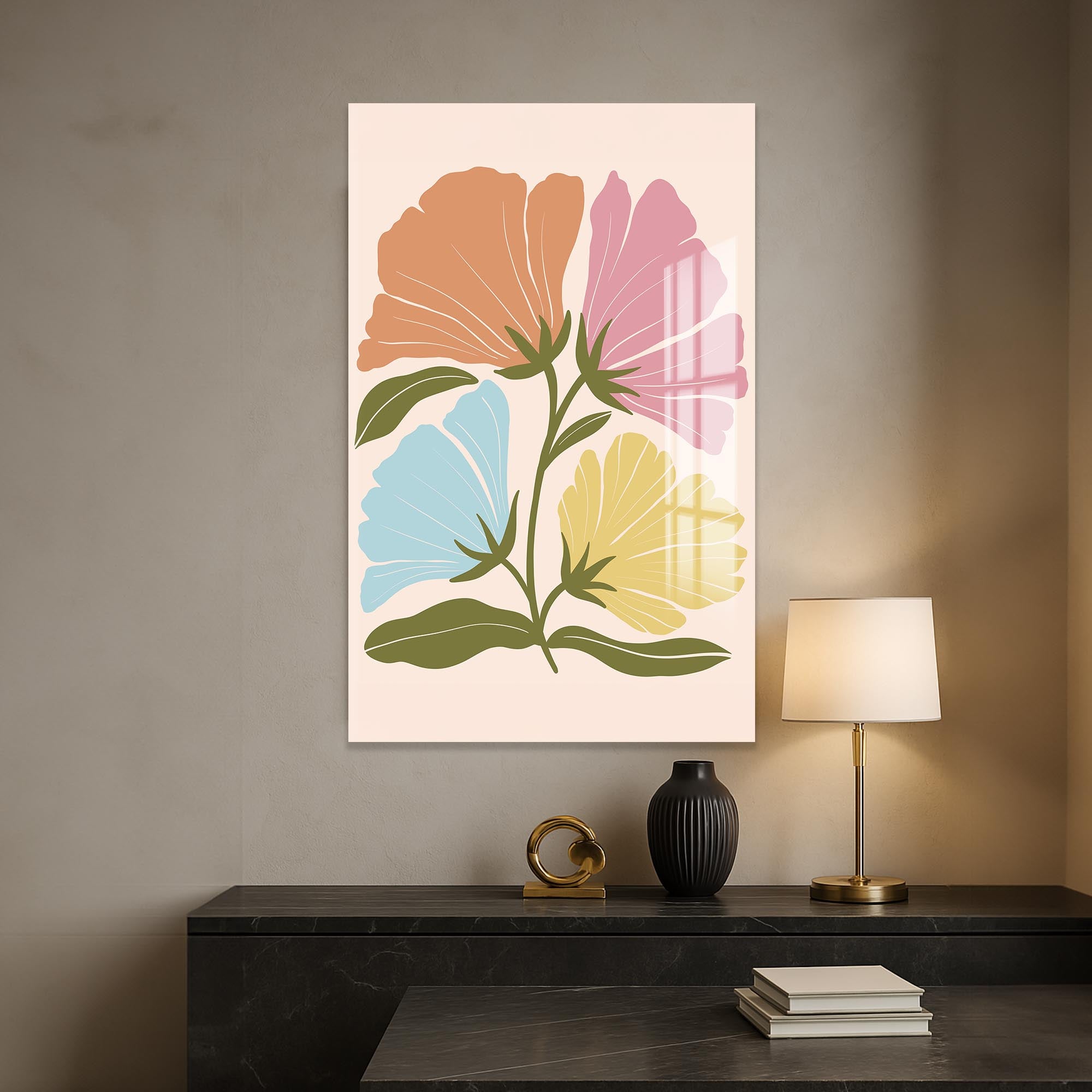 Pastel Garden Harmony– Bohemian Tempered Glass Wall Art