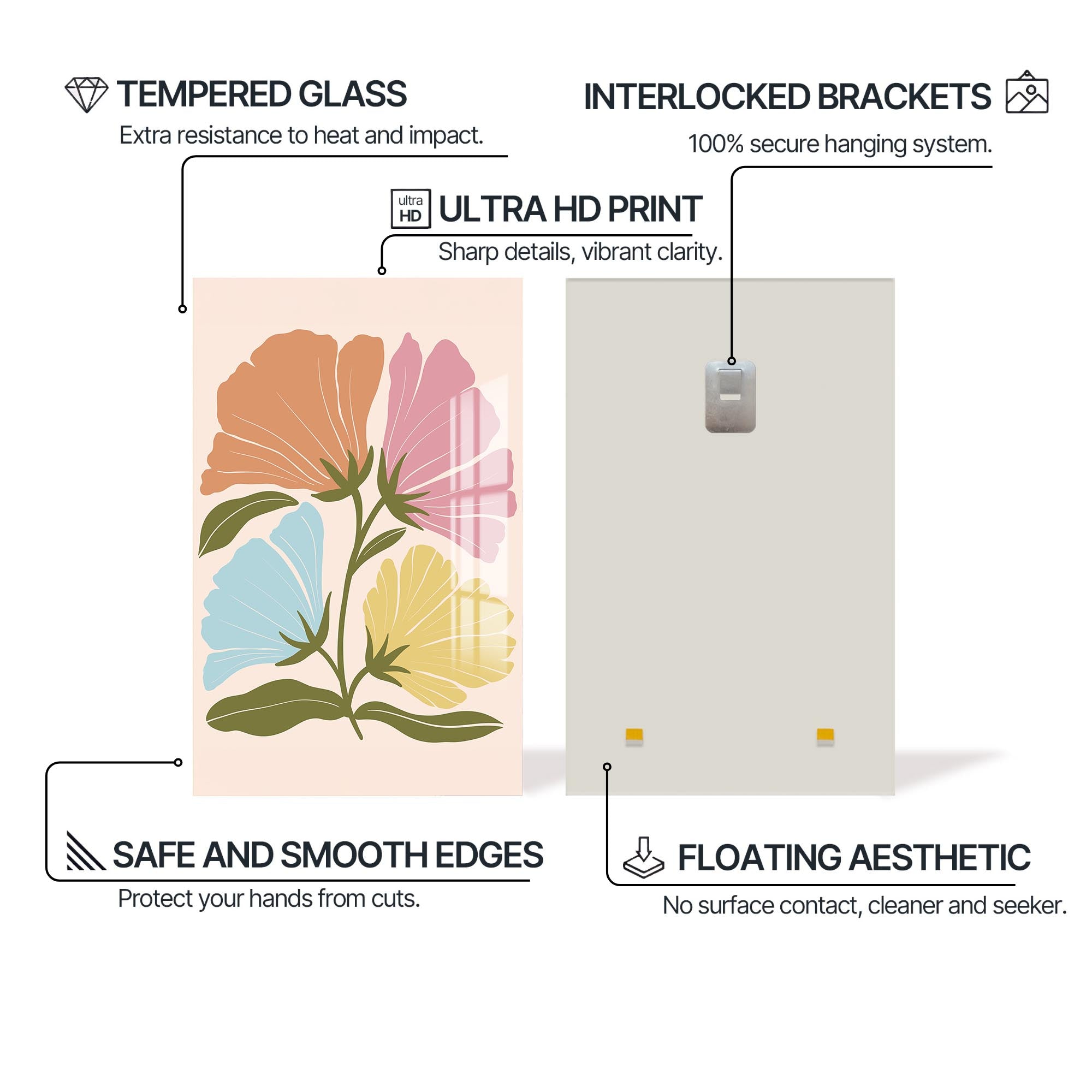 Pastel Garden Harmony– Bohemian Tempered Glass Wall Art