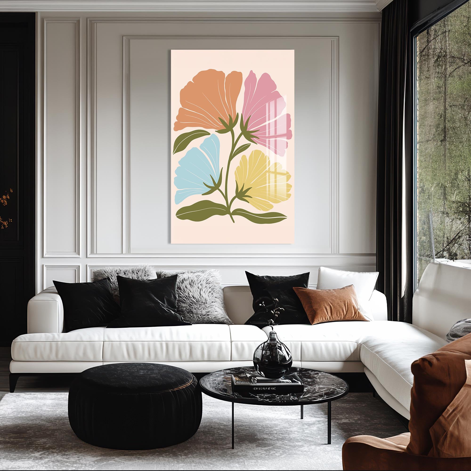 Pastel Garden Harmony– Bohemian Tempered Glass Wall Art