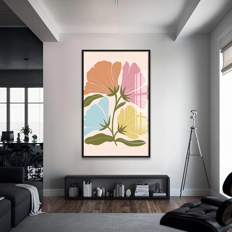 Artronauts Glass Print S | 72x46 cm | 28.3"x18.1" / Black Pastel Garden Harmony– Bohemian Tempered Glass Wall Art
