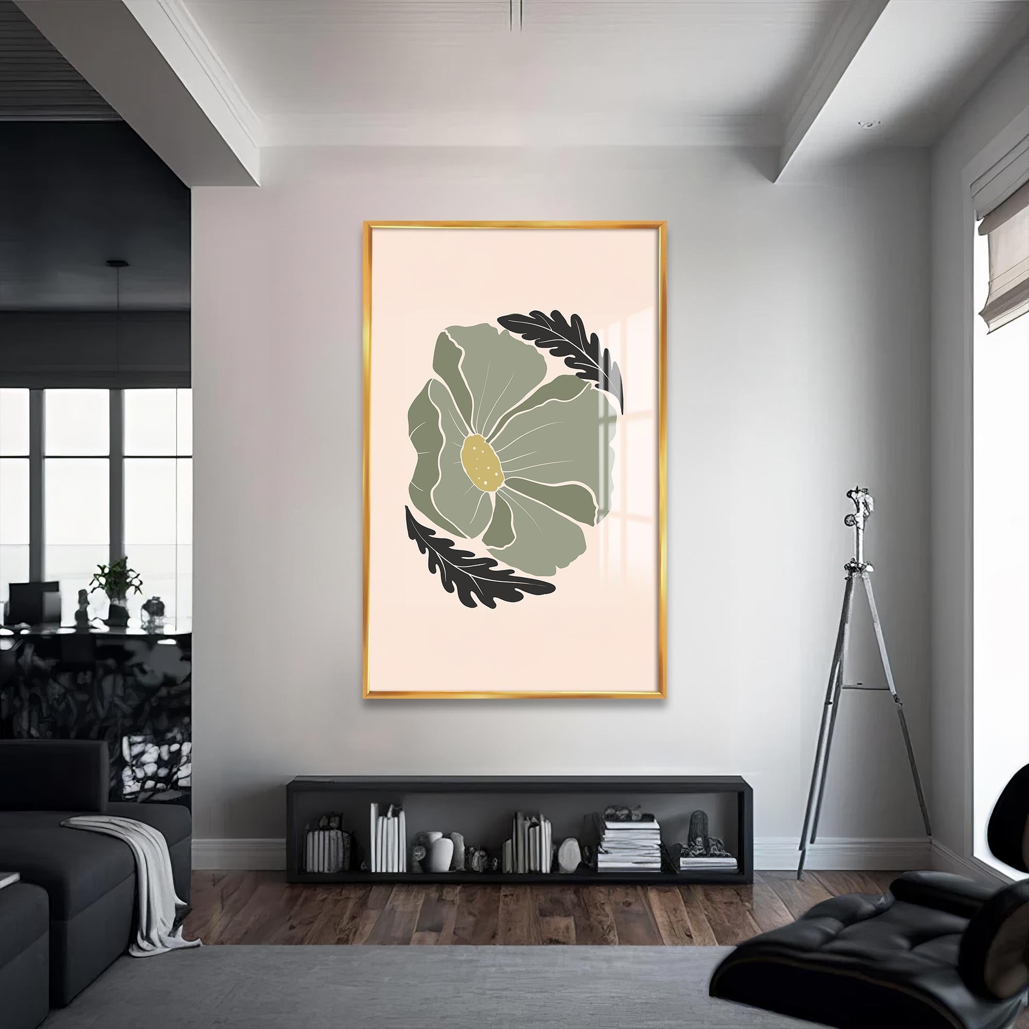 Artronauts Glass Print S | 72x46 cm | 28.3"x18.1" / Gold Sage Petal Calm– Bohemian Tempered Glass Wall Art