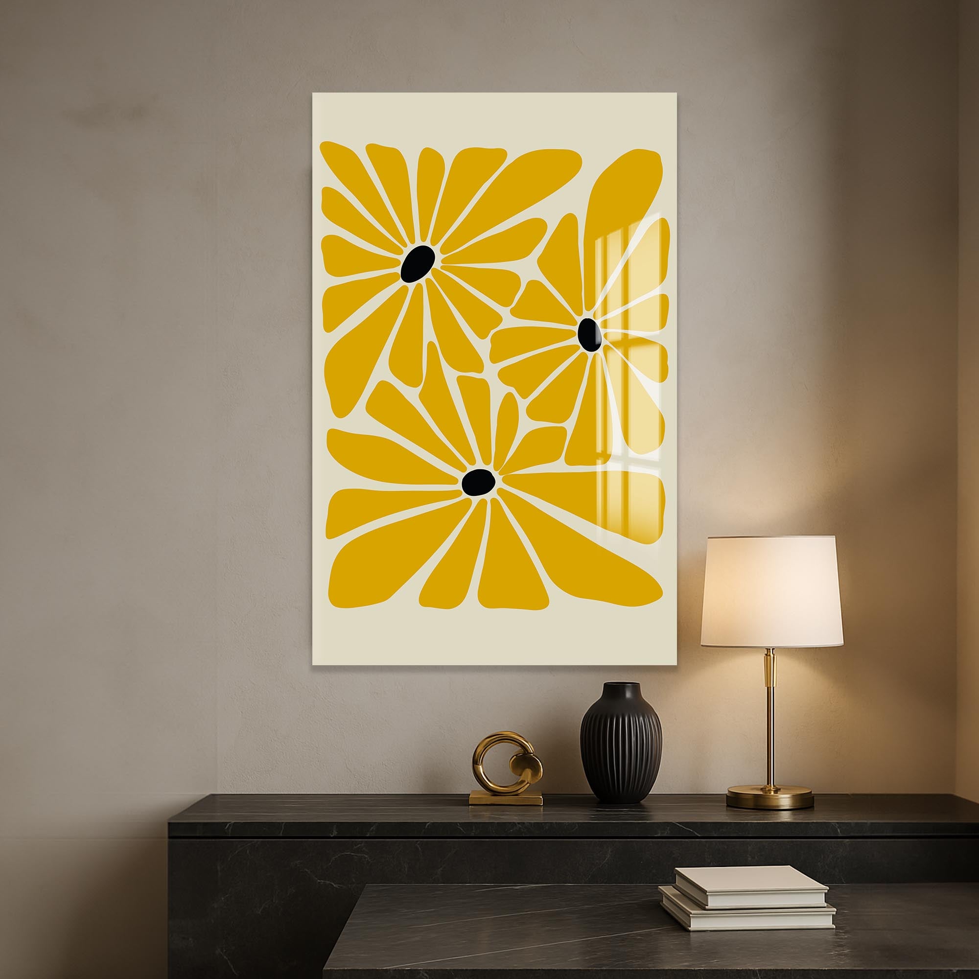 Artronauts Glass Print Golden Meadow Trio– Bohemian Tempered Glass Wall Art (