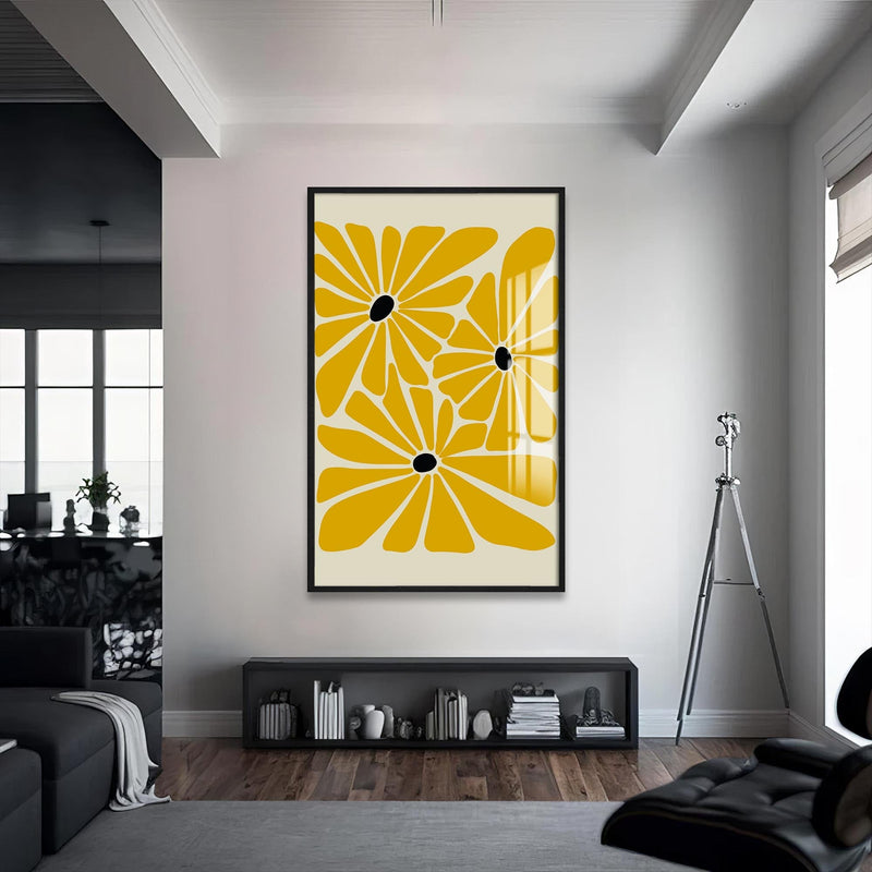 Artronauts Glass Print S | 72x46 cm | 28.3"x18.1" / Black Golden Meadow Trio– Bohemian Tempered Glass Wall Art (