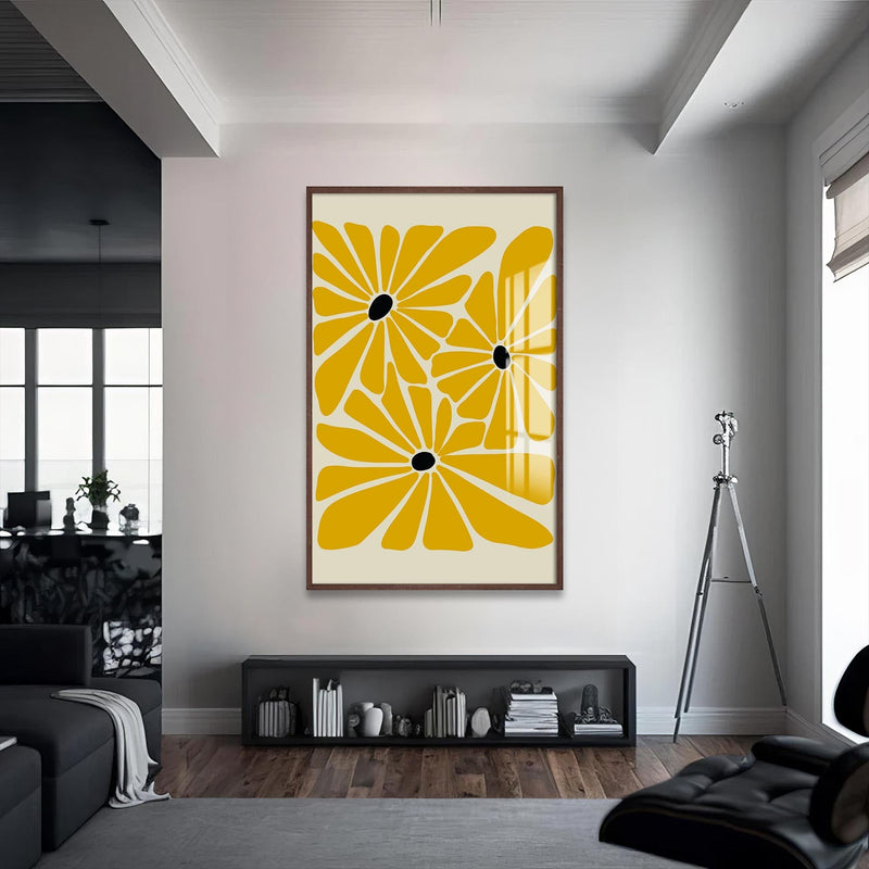 Artronauts Glass Print S | 72x46 cm | 28.3"x18.1" / Walnut Golden Meadow Trio– Bohemian Tempered Glass Wall Art (