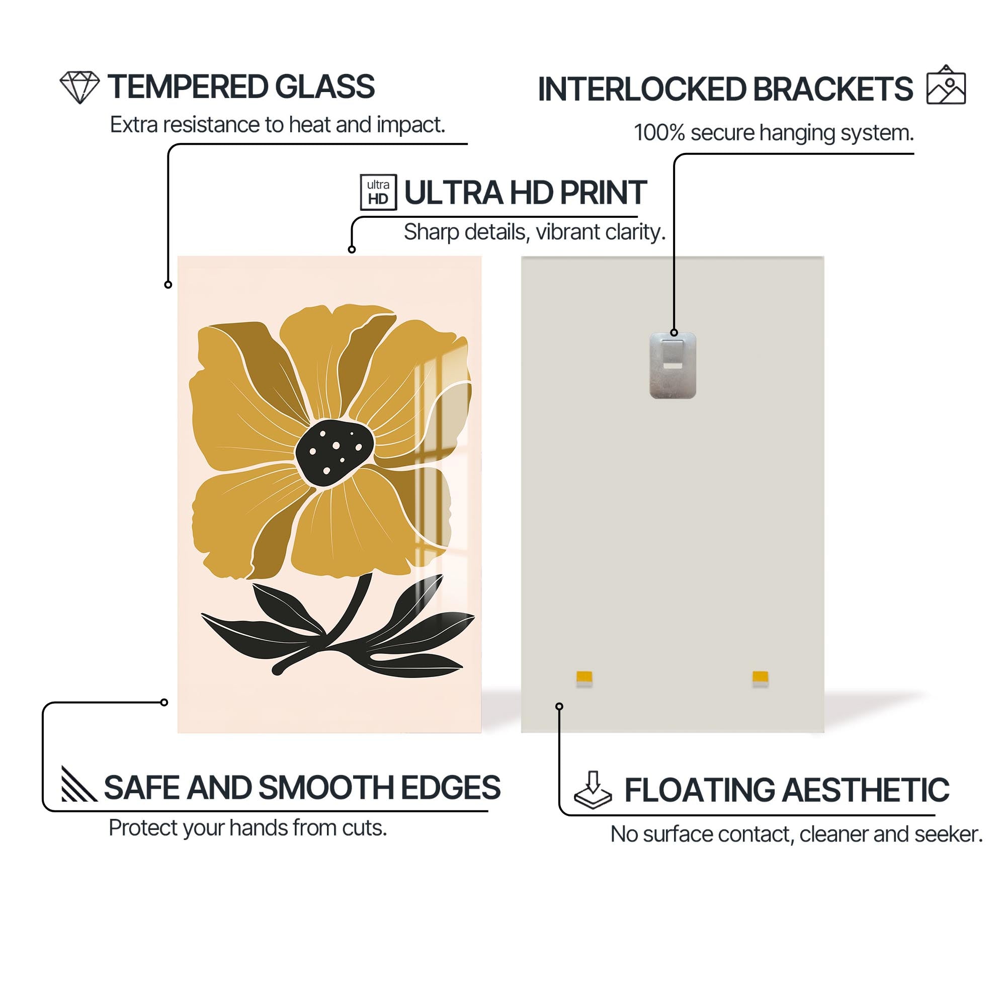 Artronauts Glass Print Golden Poppy Bloom– Bohemian Tempered Glass Wall Art