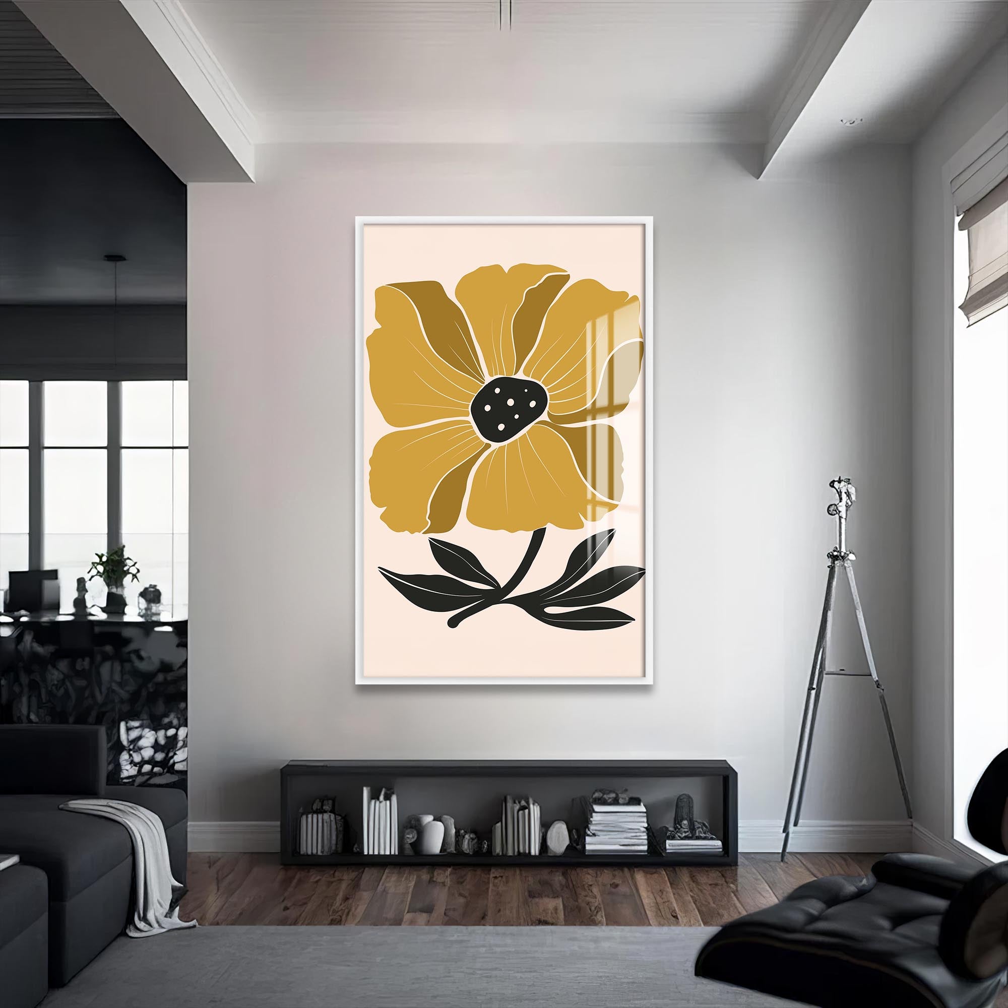 Artronauts Glass Print S | 72x46 cm | 28.3"x18.1" / White Golden Poppy Bloom– Bohemian Tempered Glass Wall Art