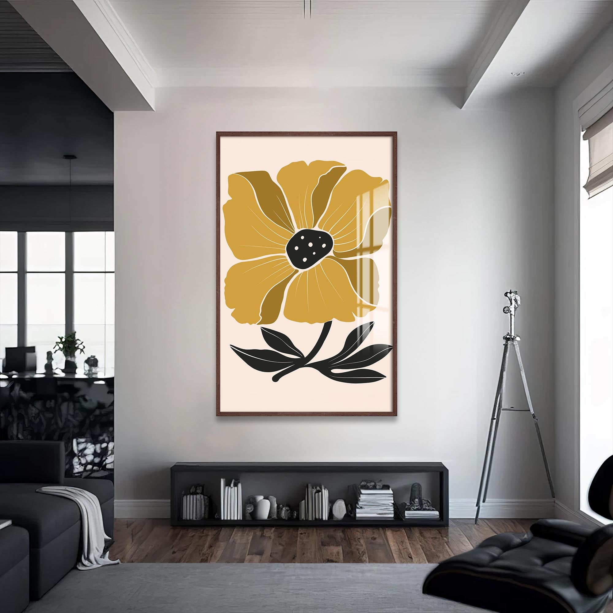 Artronauts Glass Print S | 72x46 cm | 28.3"x18.1" / Walnut Golden Poppy Bloom– Bohemian Tempered Glass Wall Art