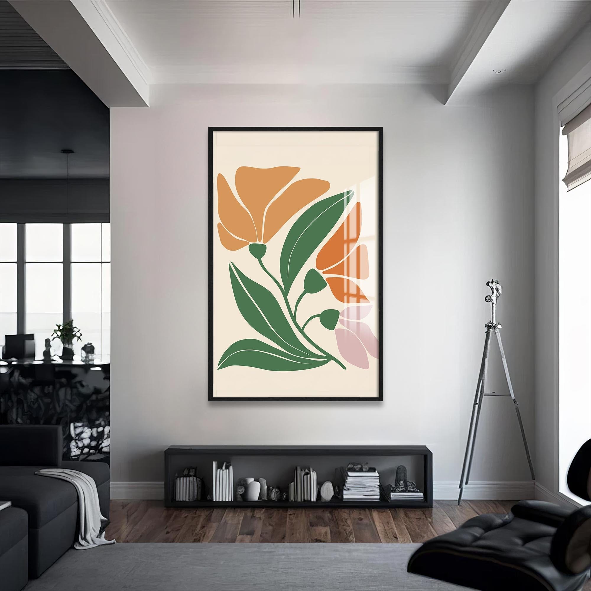 Artronauts Glass Print S | 72x46 cm | 28.3"x18.1" / Black Soft Bloom Harmony– Bohemian Tempered Glass Wall Art