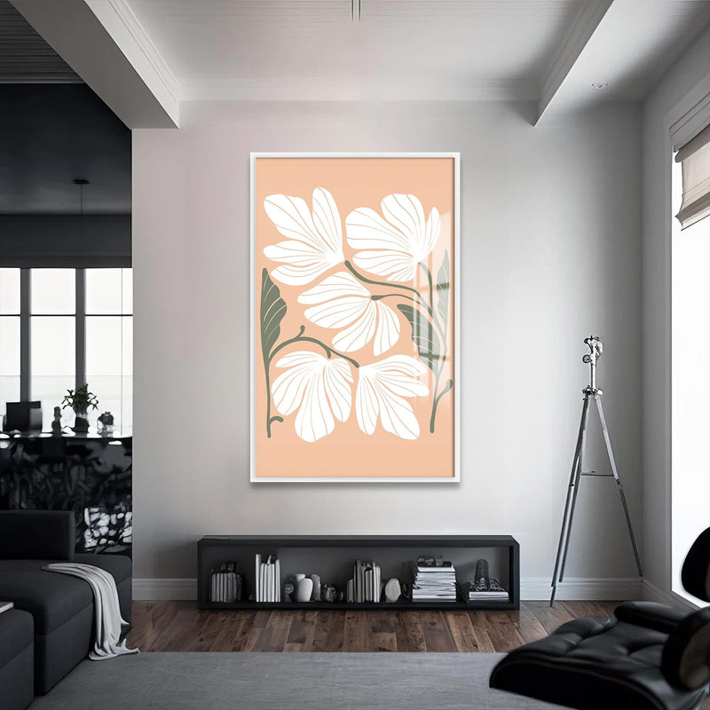 Artronauts Glass Print S | 72x46 cm | 28.3"x18.1" / White Peach Petal Cluster– Bohemian Tempered Glass Wall Art