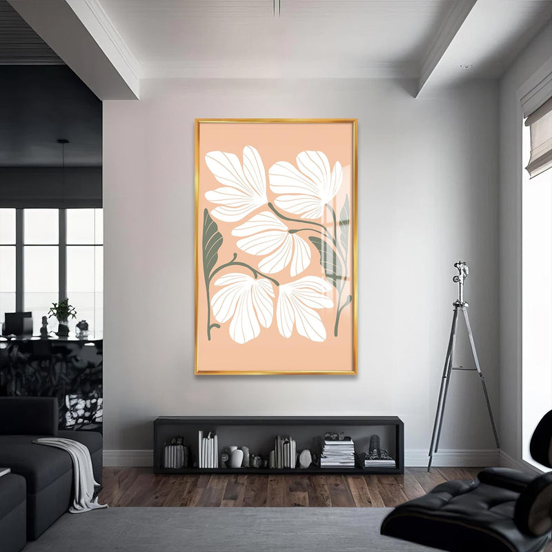 Artronauts Glass Print S | 72x46 cm | 28.3"x18.1" / Gold Peach Petal Cluster– Bohemian Tempered Glass Wall Art