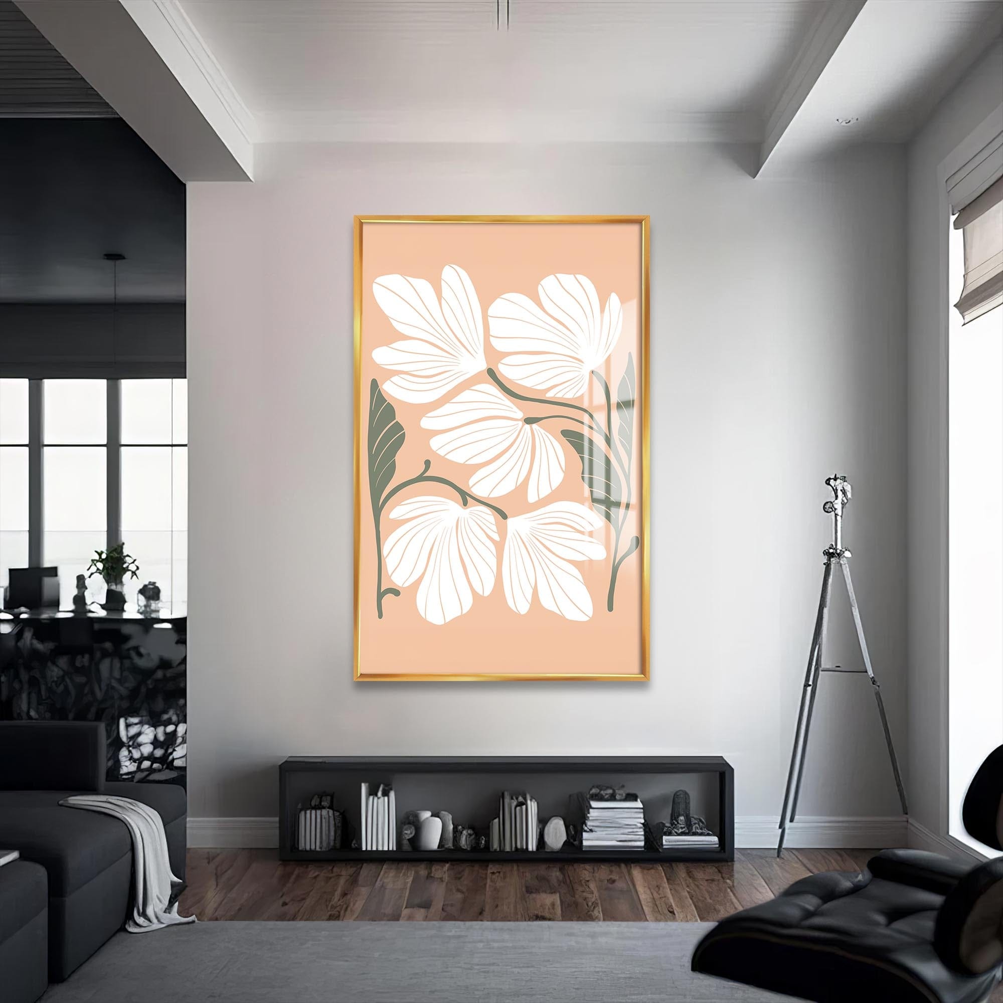 Artronauts Glass Print S | 72x46 cm | 28.3"x18.1" / Gold Peach Petal Cluster– Bohemian Tempered Glass Wall Art