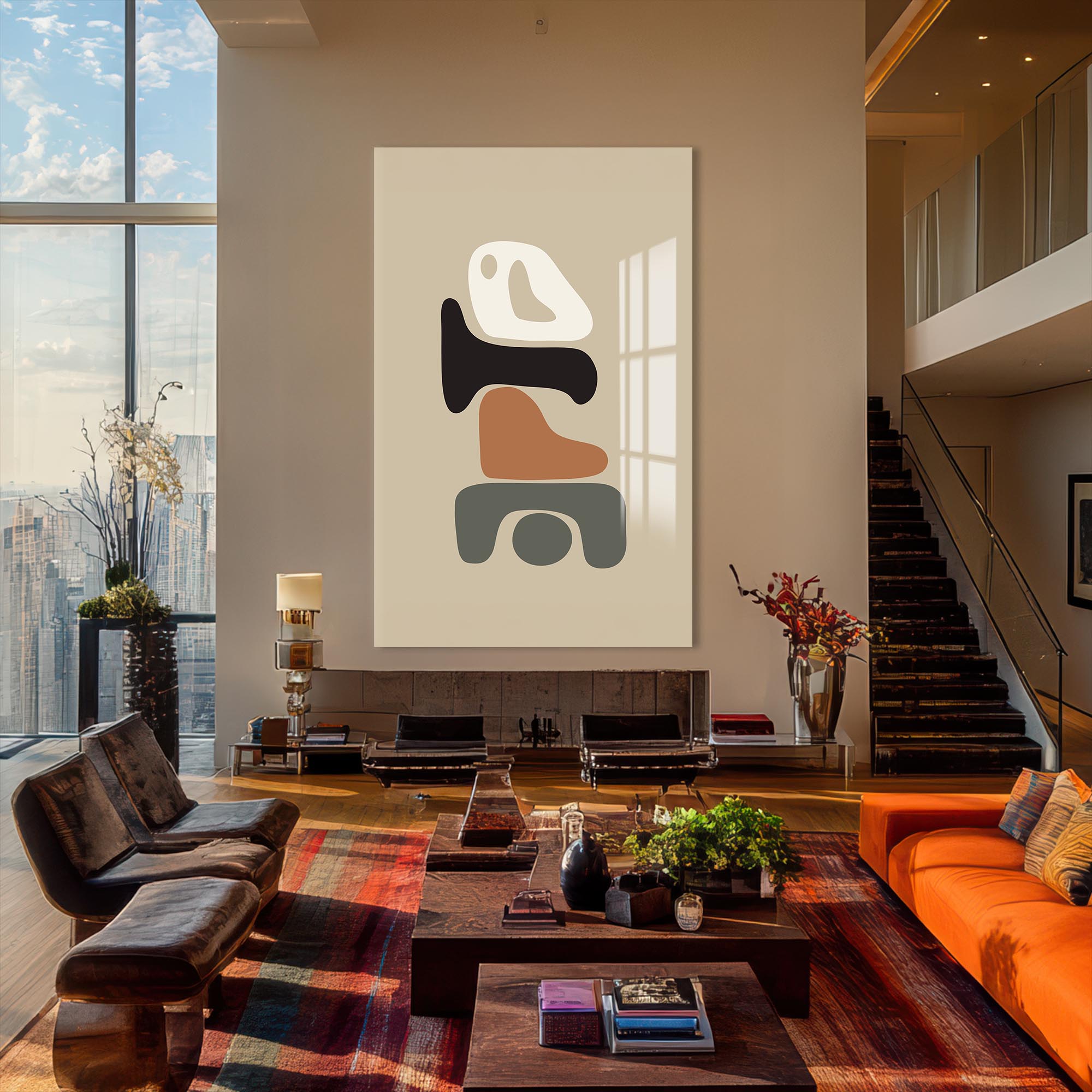 Abstract Balance Shapes– Bohemian Tempered Glass Wall Art