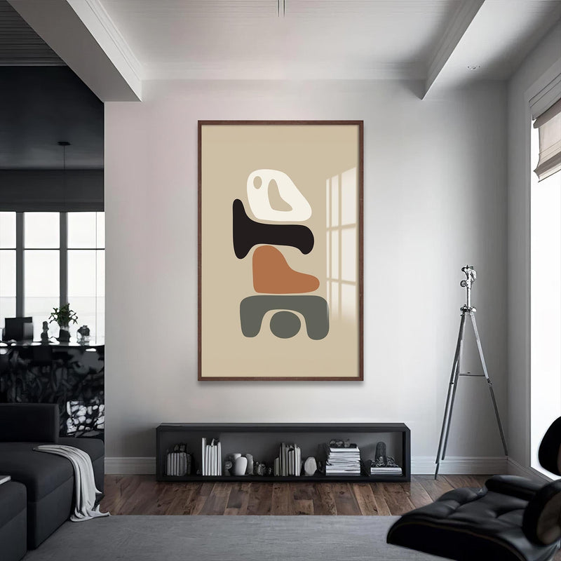 Artronauts Glass Print S | 72x46 cm | 28.3"x18.1" / Walnut Abstract Balance Shapes– Bohemian Tempered Glass Wall Art