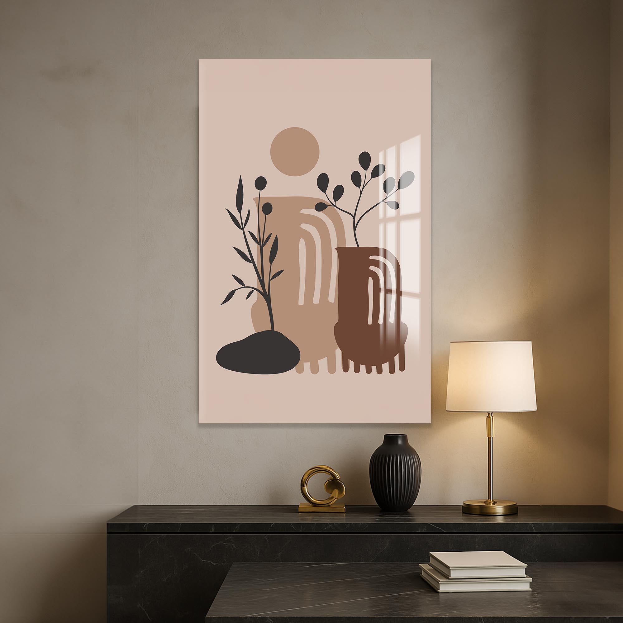 Desert Vase Composition– Bohemian Tempered Glass Wall Art