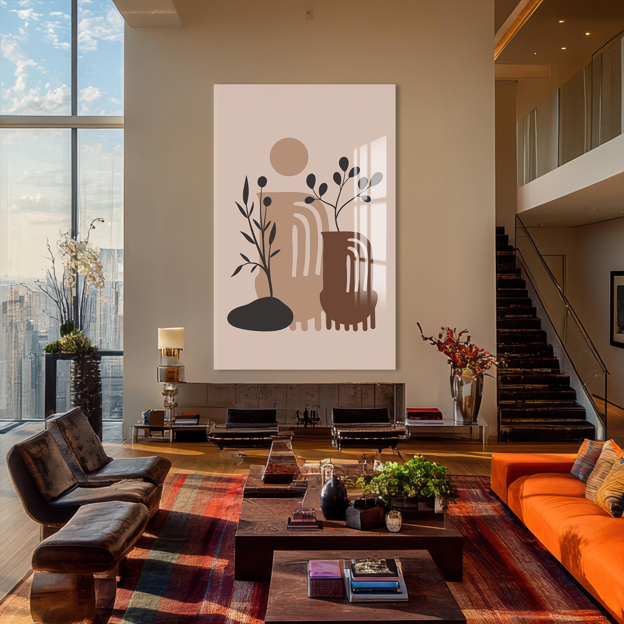 Desert Vase Composition– Bohemian Tempered Glass Wall Art