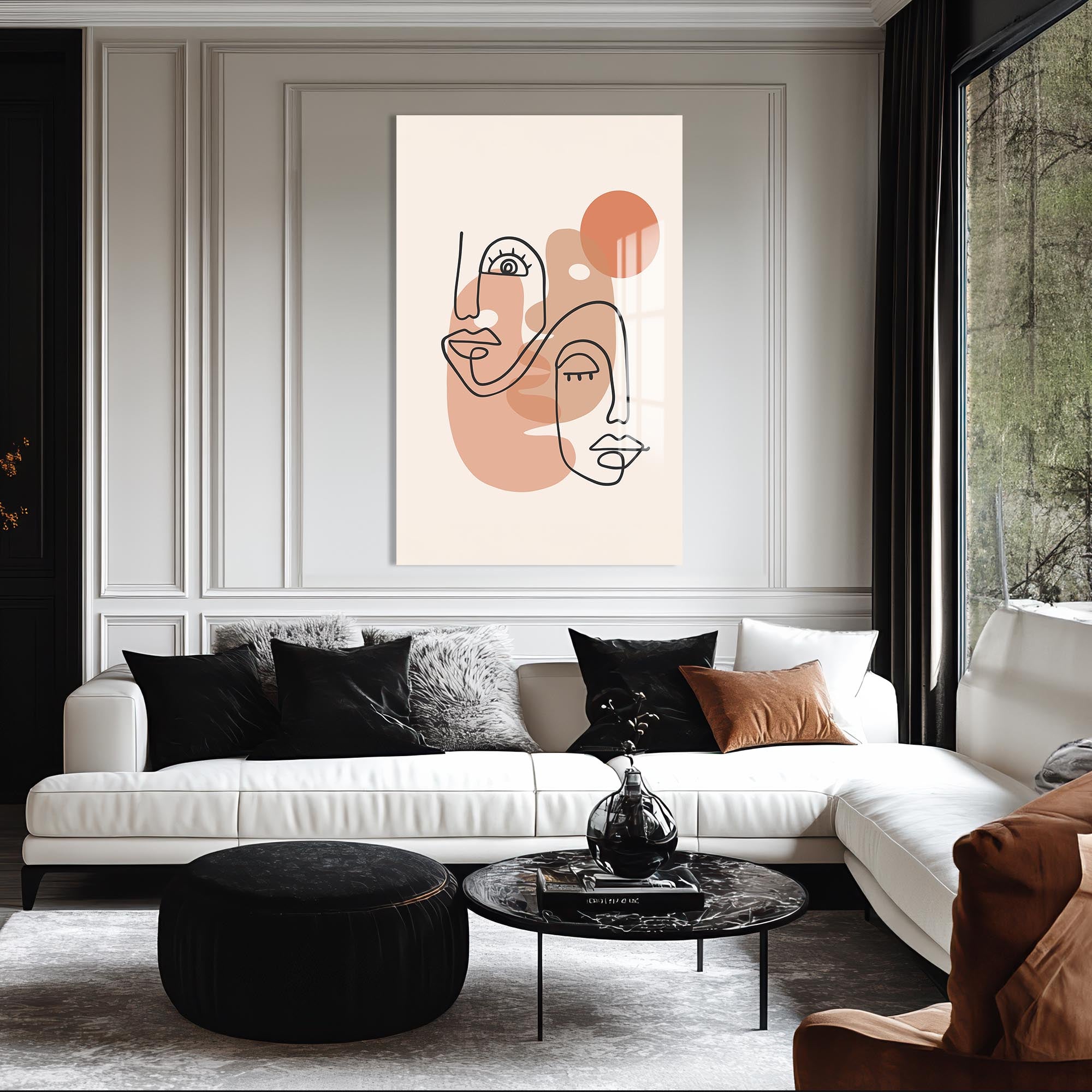 Dual Faces Line Art– Bohemian Tempered Glass Wall Art