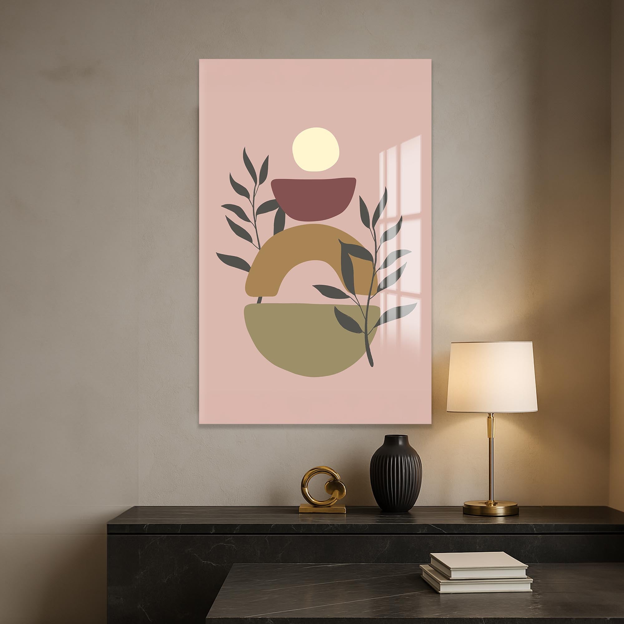 Soft Terracotta Balance– Bohemian Tempered Glass Wall Art