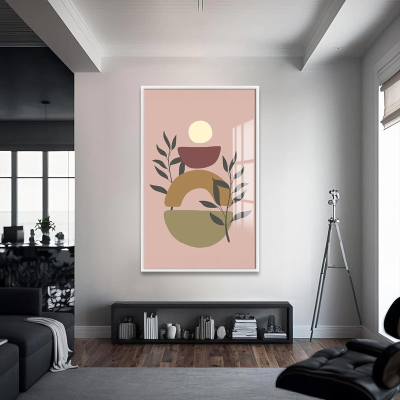 Artronauts Glass Print S | 72x46 cm | 28.3"x18.1" / White Soft Terracotta Balance– Bohemian Tempered Glass Wall Art