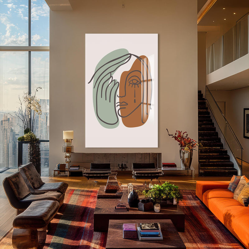 Artronauts Glass Print Split Emotions Line Art– Bohemian Tempered Glass Wall Art