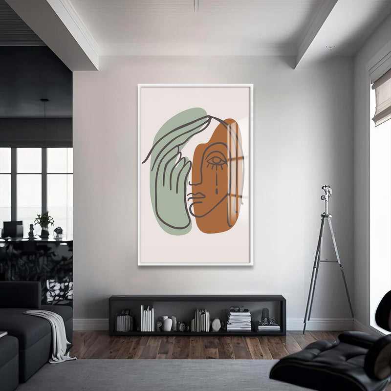 Artronauts Glass Print S | 72x46 cm | 28.3"x18.1" / White Split Emotions Line Art– Bohemian Tempered Glass Wall Art