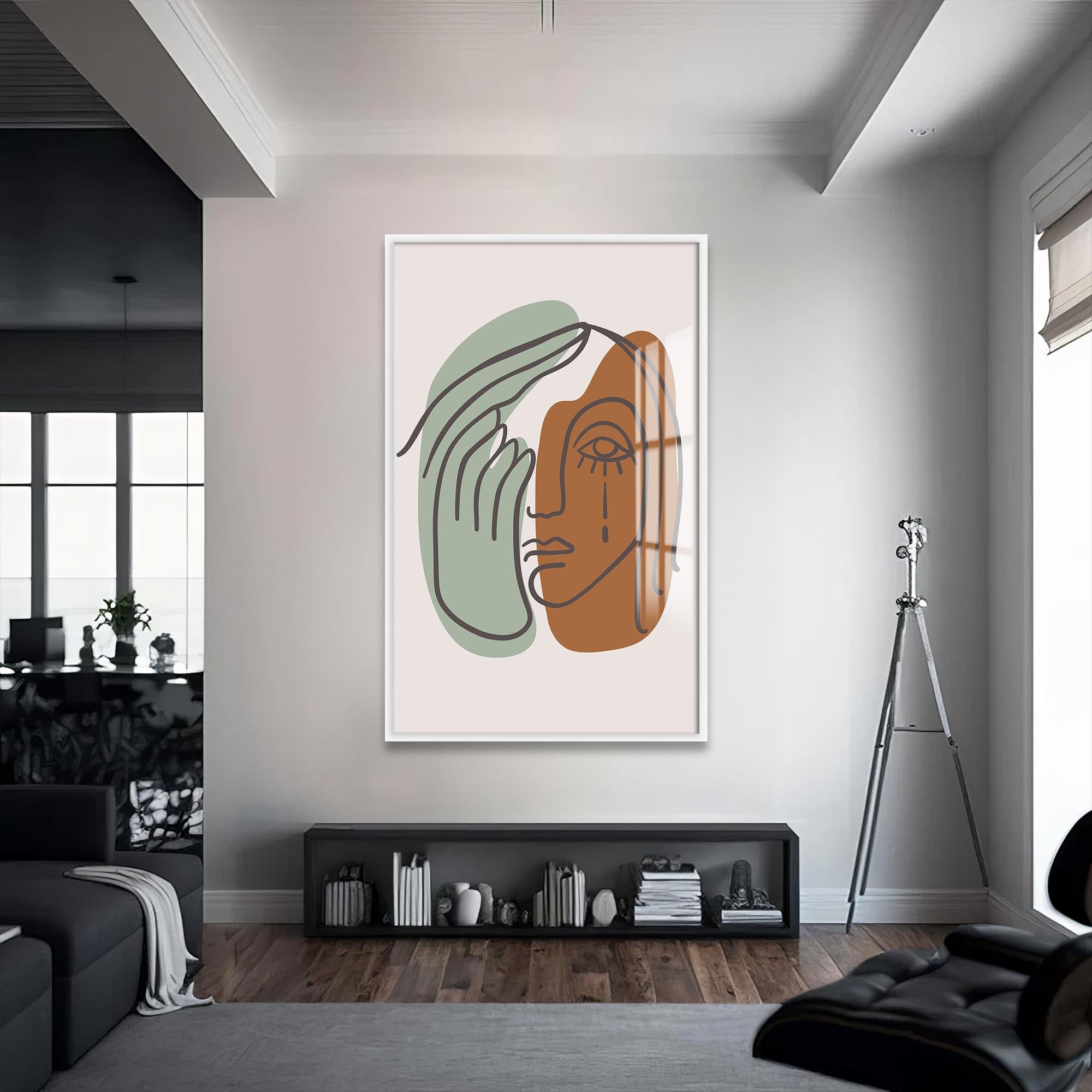 Artronauts Glass Print S | 72x46 cm | 28.3"x18.1" / White Split Emotions Line Art– Bohemian Tempered Glass Wall Art