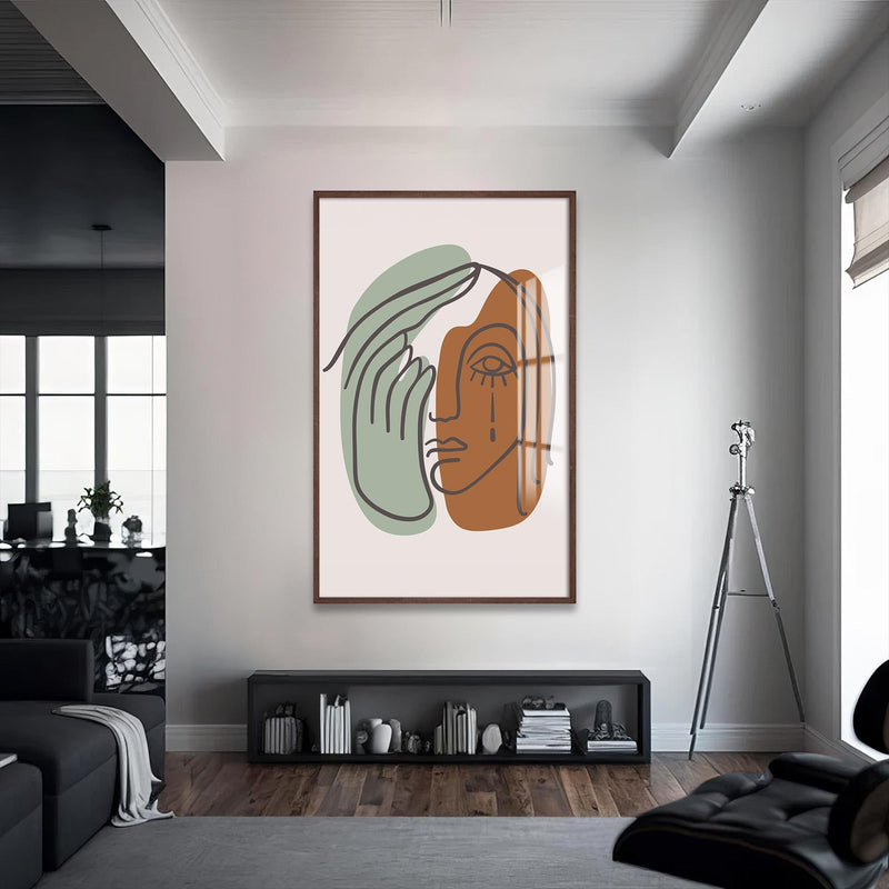 Artronauts Glass Print S | 72x46 cm | 28.3"x18.1" / Walnut Split Emotions Line Art– Bohemian Tempered Glass Wall Art