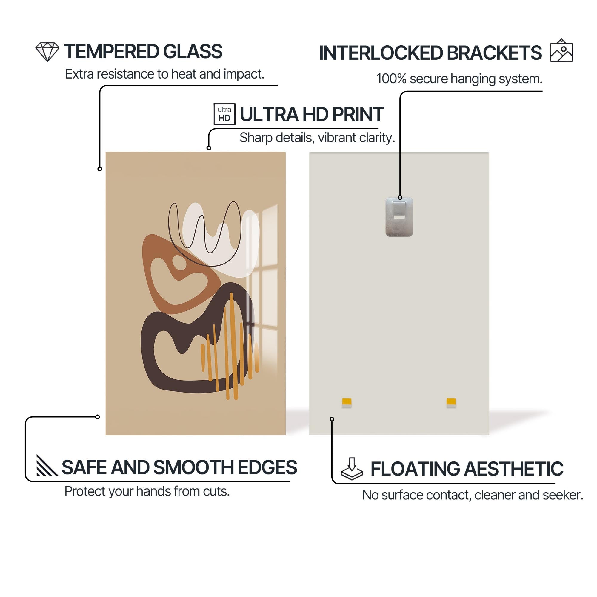 Organic Flow Shapes– Bohemian Tempered Glass Wall Art