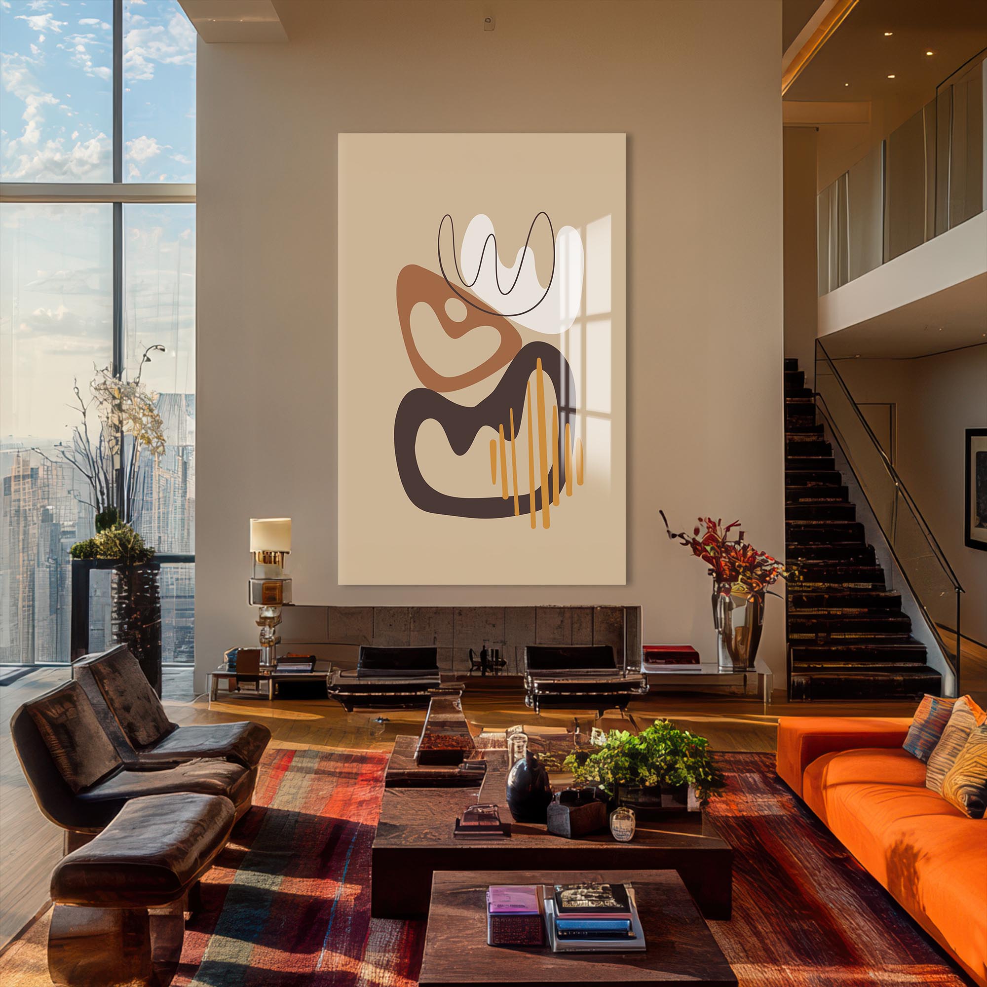 Organic Flow Shapes– Bohemian Tempered Glass Wall Art