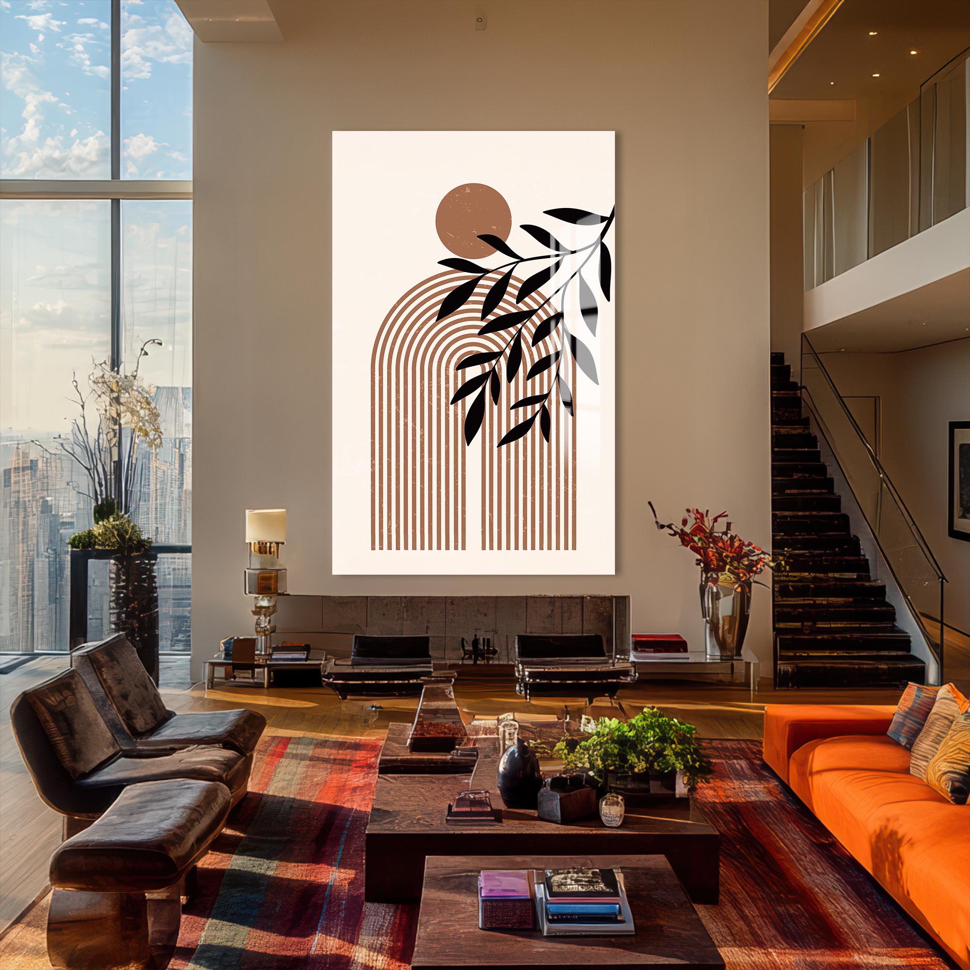 Botanical Arc Harmony– Bohemian Tempered Glass Wall Art