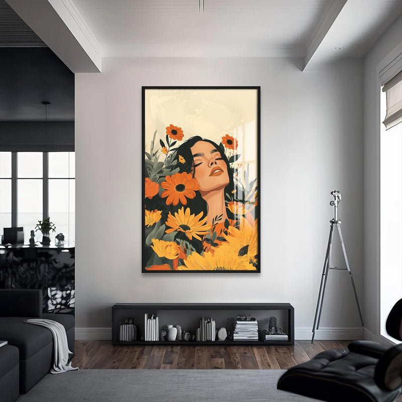Artronauts Glass Print S | 72x46 cm | 28.3"x18.1" / Black Blooming Reverie– Bohemian Tempered Glass Wall Art