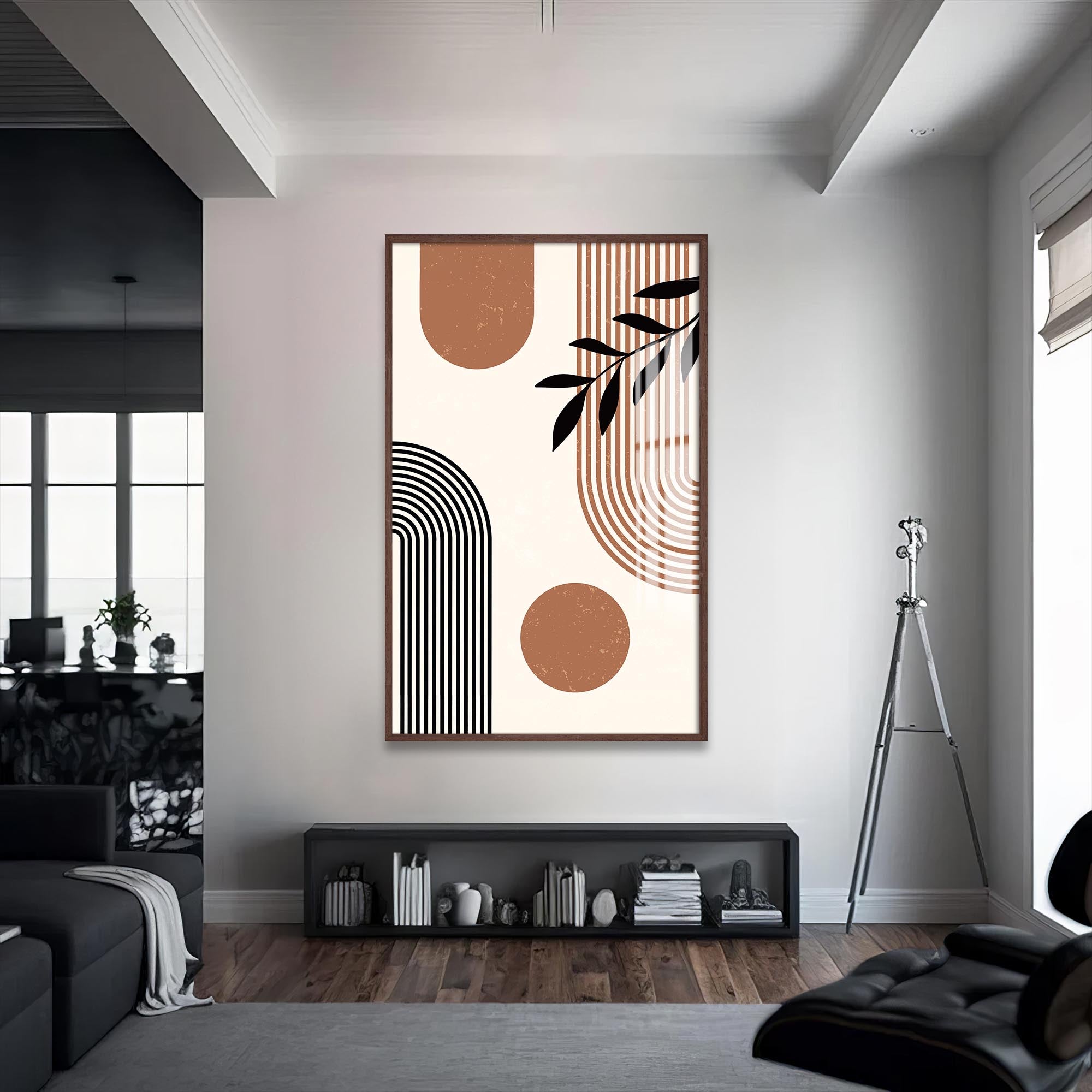 Artronauts Glass Print S | 72x46 cm | 28.3"x18.1" / Walnut Modern Arc Composition– Bohemian Tempered Glass Wall Art