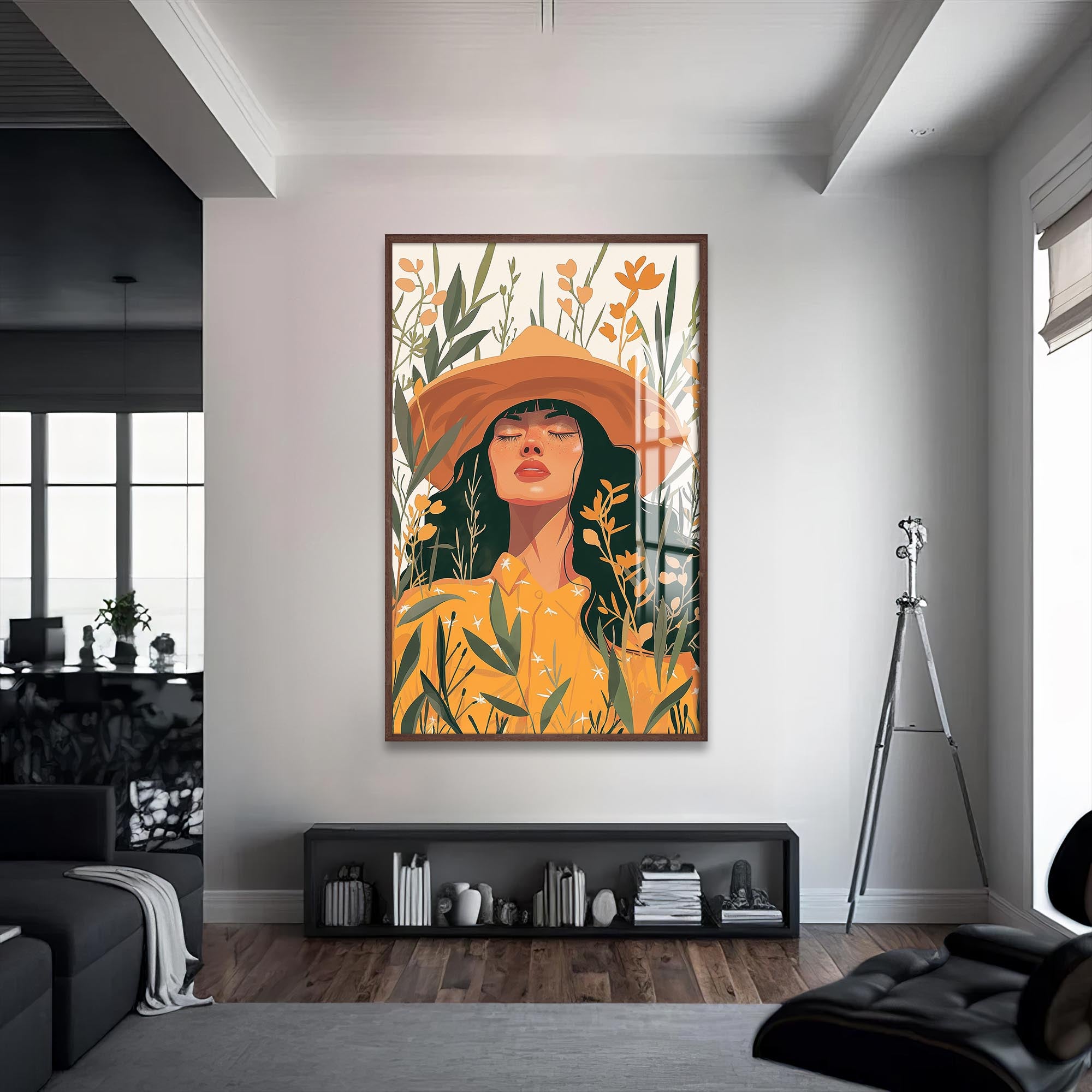 Artronauts Glass Print S | 72x46 cm | 28.3"x18.1" / Walnut Golden Meadow– Bohemian Tempered Glass Wall Art