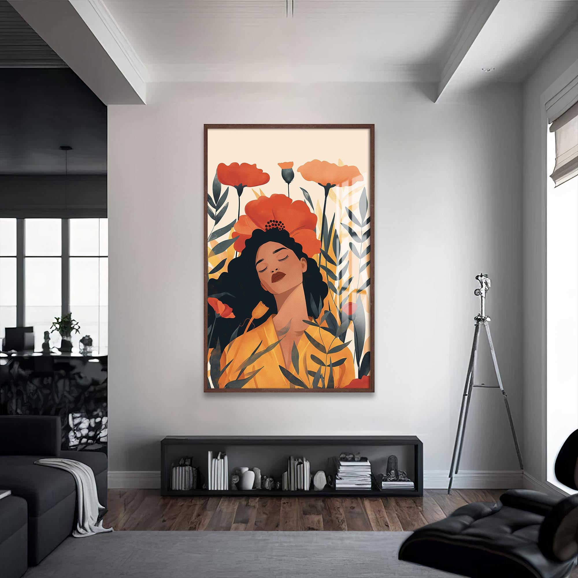 Artronauts Glass Print S | 72x46 cm | 28.3"x18.1" / Walnut Scarlet Bloom – Bohemian Tempered Glass Wall Art