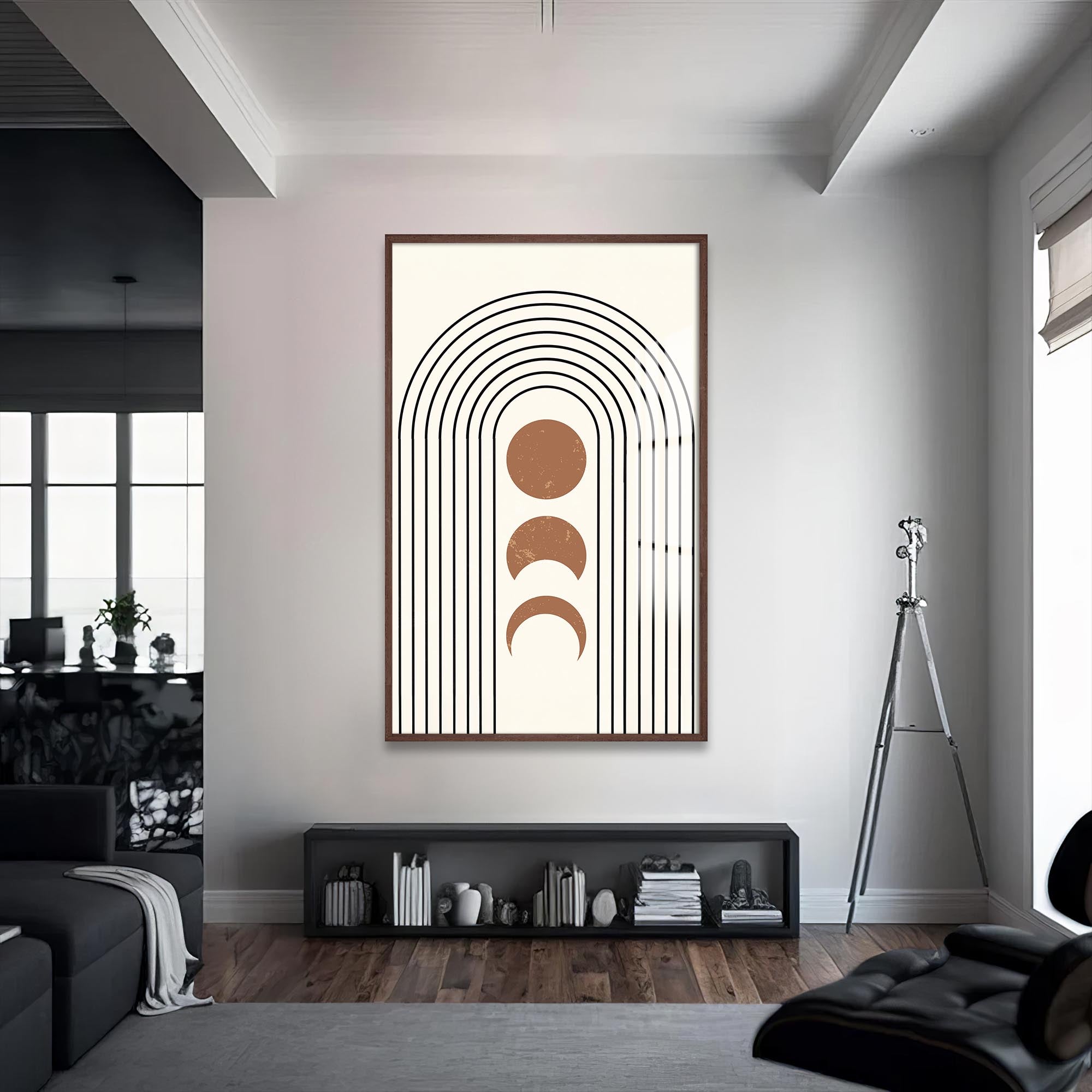 Artronauts Glass Print S | 72x46 cm | 28.3"x18.1" / Walnut Lunar Arc Phases– Bohemian Tempered Glass Wall Art