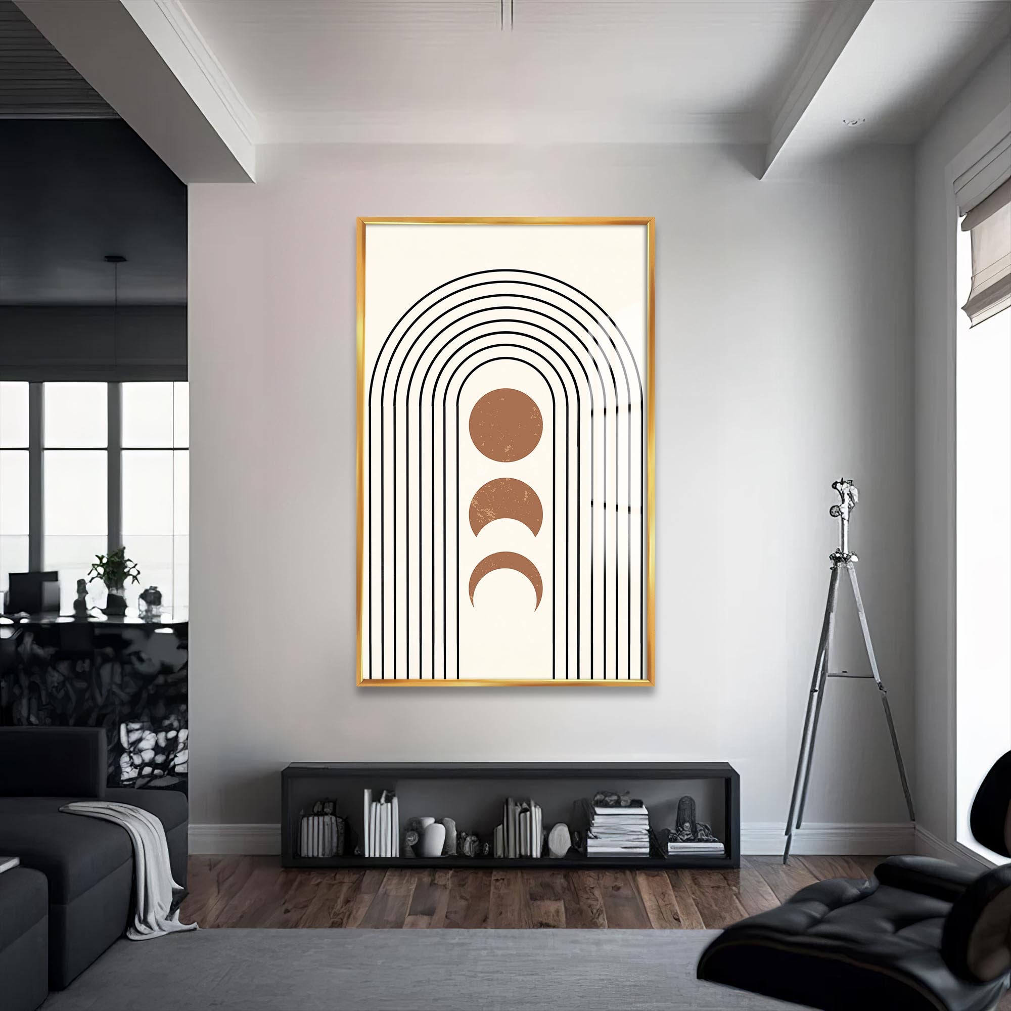 Artronauts Glass Print S | 72x46 cm | 28.3"x18.1" / Gold Lunar Arc Phases– Bohemian Tempered Glass Wall Art